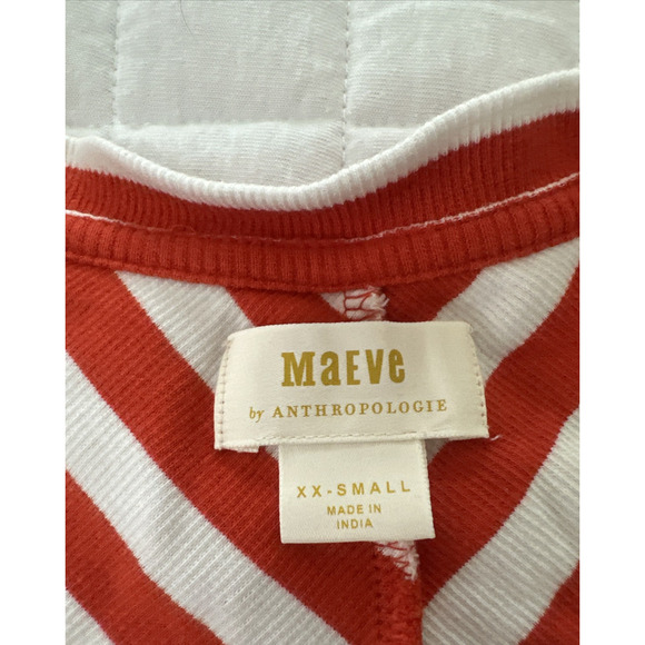 MAEVE ANTHROPOLOGIE Womens Top XXS Front Zip Scoop Neck Orange Striped Preppy - Picture 5 of 12